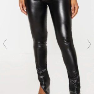 SHAPE BLACK PU SPLIT HEM PANTS